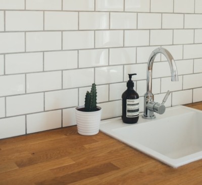 Kitchen with wooden counter top